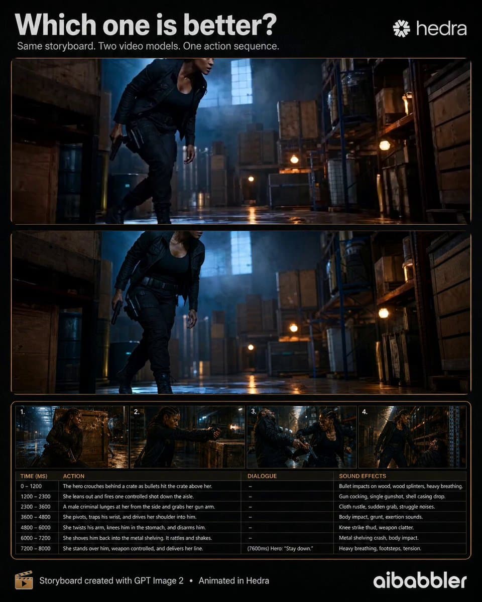 Poster frame: Warehouse fight: one storyboard, Seedance 2.0 vs Kling V3 Pro