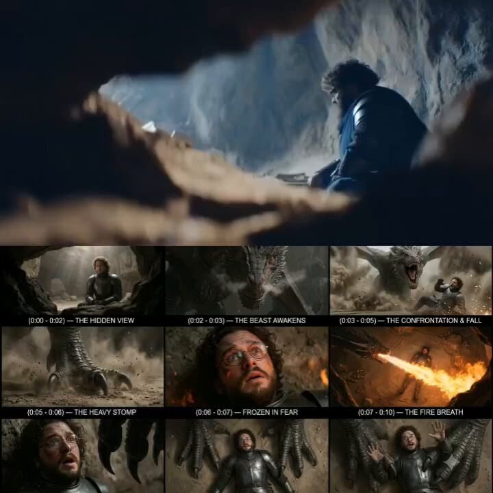 Poster frame: Dragon cave scene planned in ChatGPT, rendered shot by shot in Veo 3