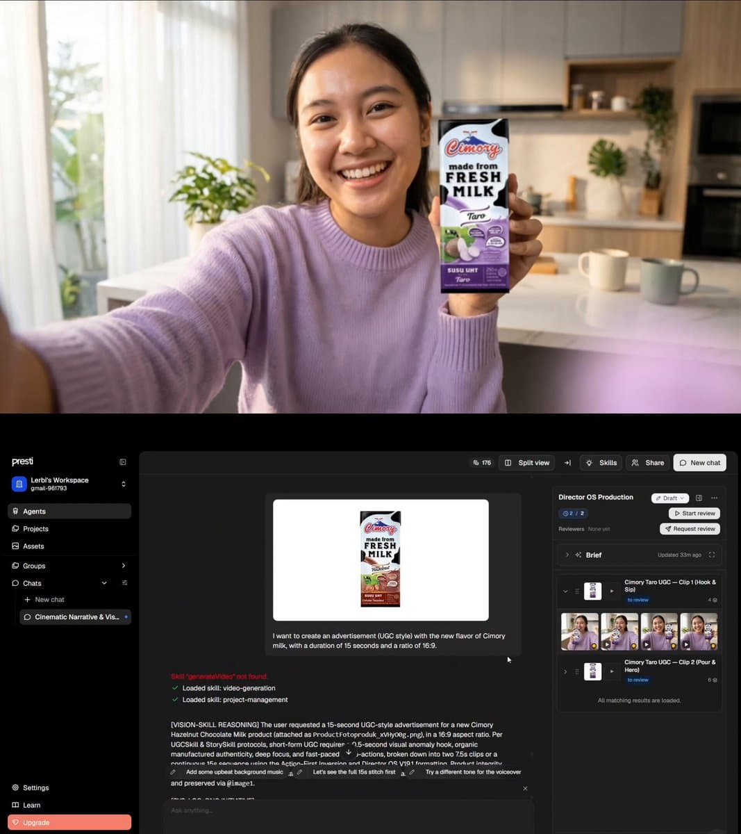 Poster frame: Cimory Taro milk launch ad with a Presti AI Agent and Kling v3.0