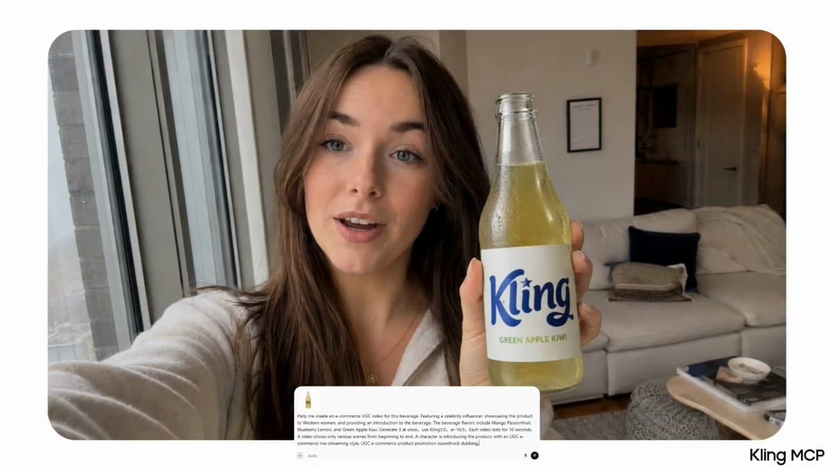 Poster frame: Mango passionfruit drink UGC talking-head ad with Kling AI MCP