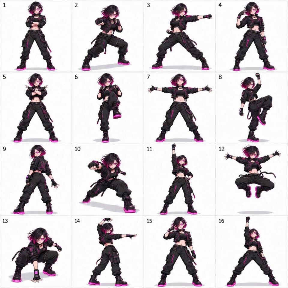 Poster frame: 2D anime cyberpunk dance from a GPT Image 2.5 sheet in Seedance 2.5