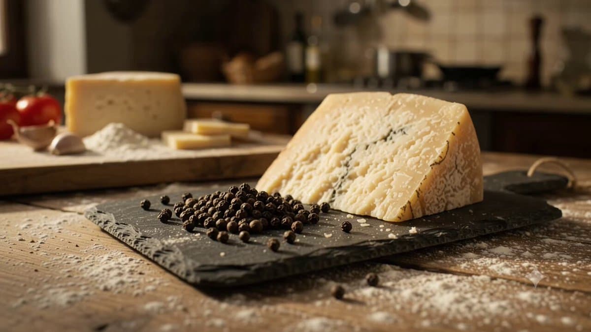 Poster frame: Cacio e pepe food cinematography from one Veo 3.1 JSON prompt